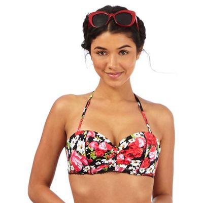 Multi-coloured floral print bikini top